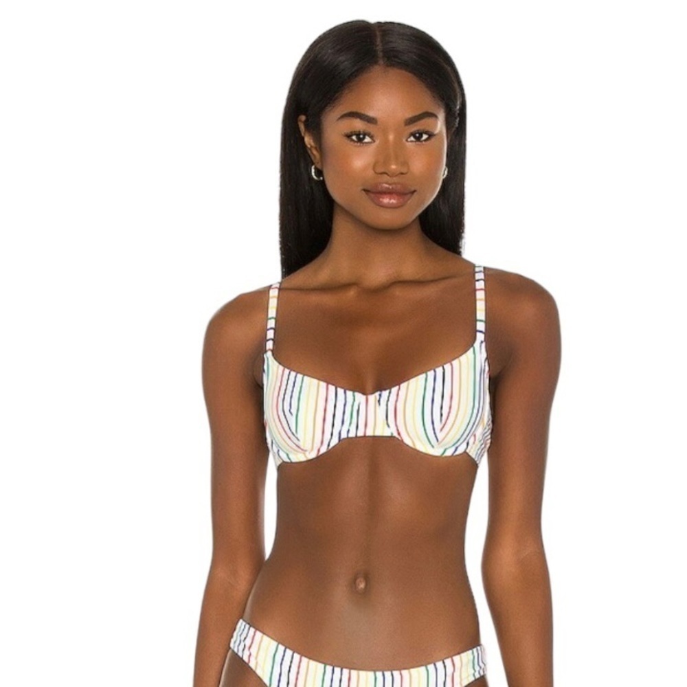 Solid & Striped Eva Bikini Top in Rainbow Pinstripe Size Large